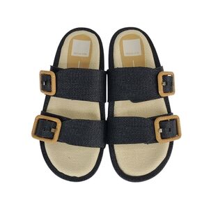 Dolce Vita Coryn black raffia double strap platform sandals size 7